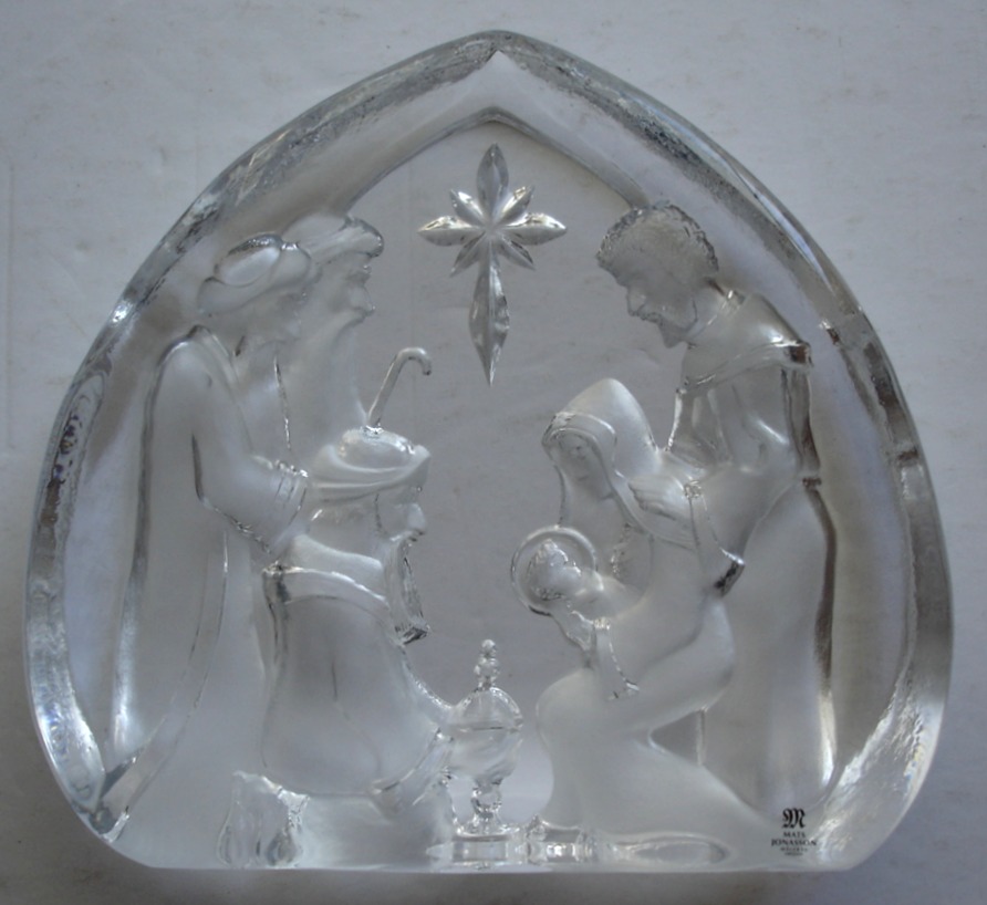 Mats Jonasson Etched Crystal Nativity Scene Sculpture/Paperweight, Sweden